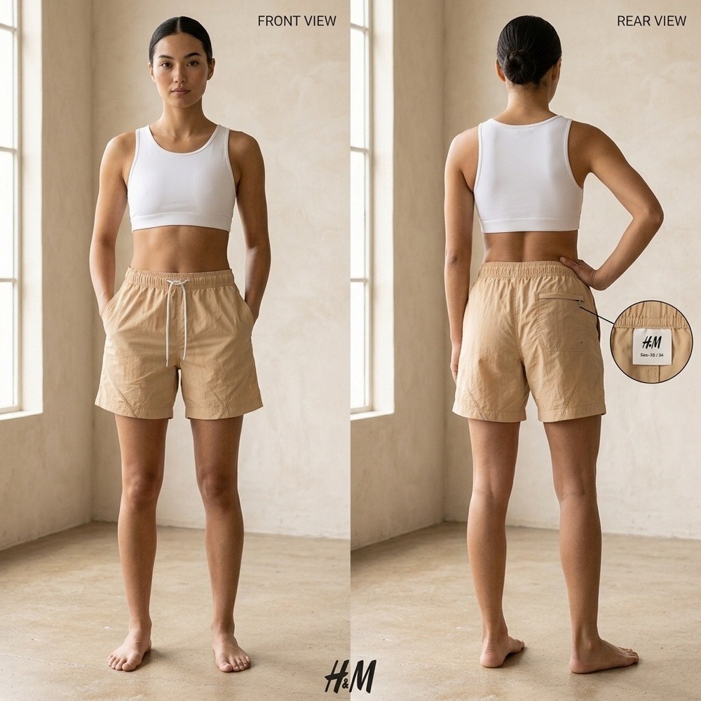H&M Nylon Athletic Shorts Women 38 Tan Excellent Drawstring Mesh Lined Gorpcore